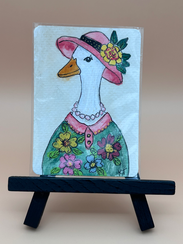Original ACEO/OOAK goose Doris gouache/ink aceo art card