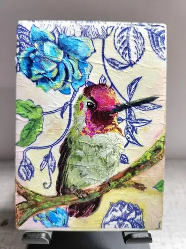 Hummingbird Mixed Media aceo art card