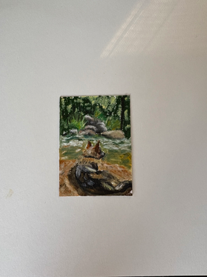 ACEO Original German Shepherd painting | By The Water Dog Portrait 2.5 x 3.5 | Oil Pastel Animal aceo art card thumbnail 3