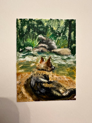 ACEO Original German Shepherd painting | By The Water Dog Portrait 2.5 x 3.5 | Oil Pastel Animal aceo art card thumbnail 2