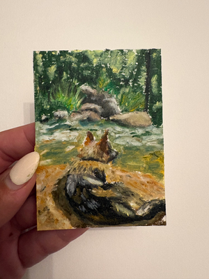 ACEO Original German Shepherd painting | By The Water Dog Portrait 2.5 x 3.5 | Oil Pastel Animal aceo art card thumbnail 1