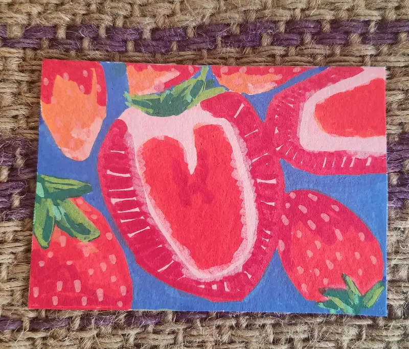 Strawberries Go Crazy aceo art card