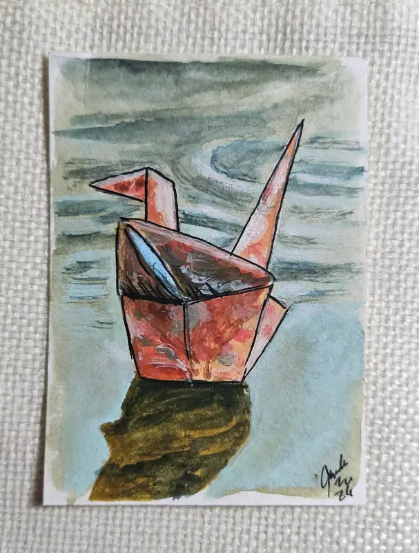 Crane on the Water aceo art card