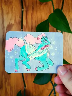 Green and Pink Centaur Girl - Original ACEO card signed aceo art card thumbnail 1