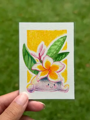 Little Rainbow Plumeria aceo art card thumbnail 1