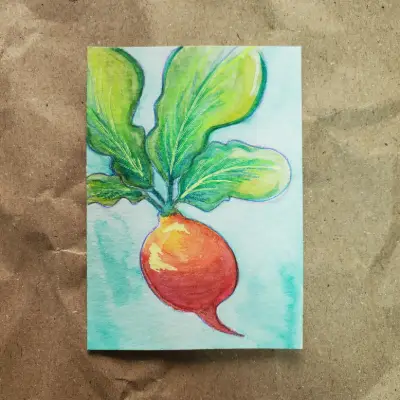 Radish Blue aceo art card thumbnail 2