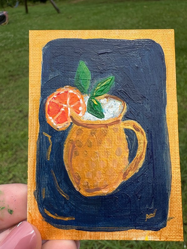 Orange Moscow Mule Acrylic Painting aceo art card