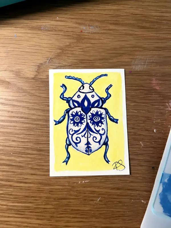 Blue China Beetle aceo art card