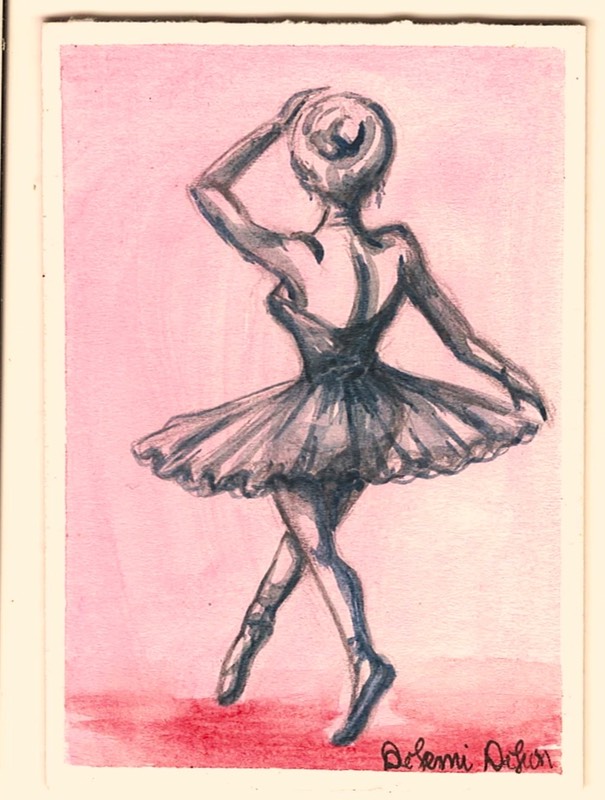Ballerina silhouette on pink background aceo art card