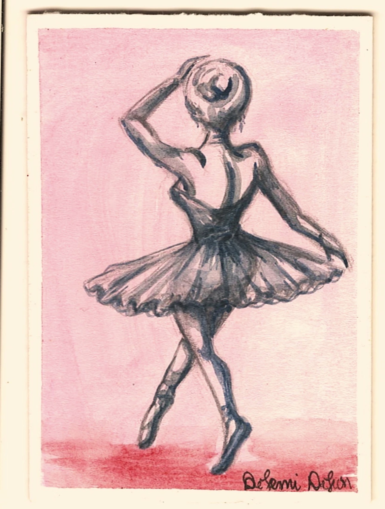 Ballerina silhouette on pink background aceo art card