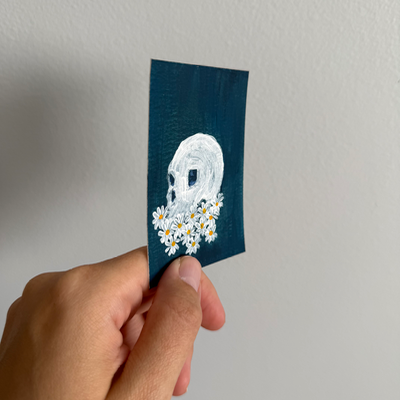 Original Floral Skull ACEO | Bloom and Bones #5/8 aceo art card thumbnail 2