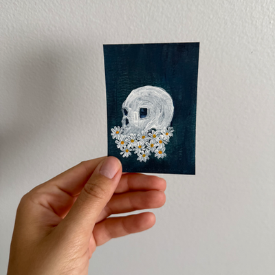 Original Floral Skull ACEO | Bloom and Bones #5/8 aceo art card thumbnail 1