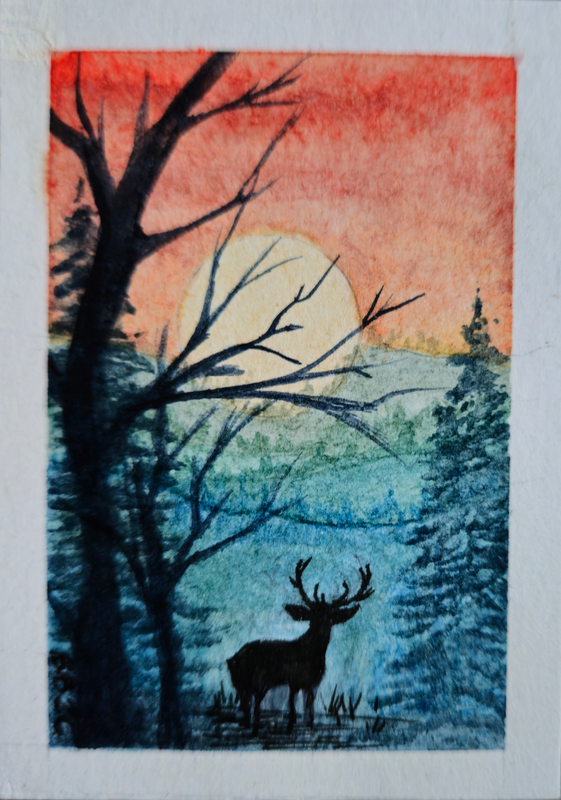 Deer in the Forest No. 2 aceo art card