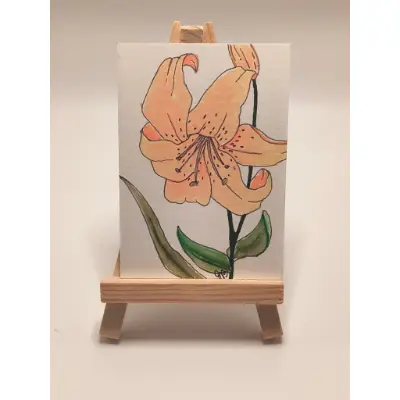Peach Lily aceo art card thumbnail 1