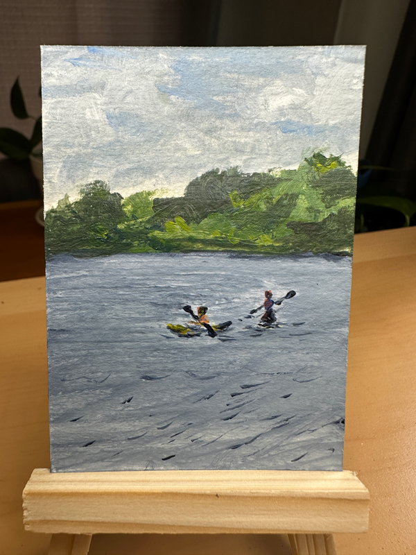 Kayaking on the Lake - Plein Air Painting aceo art card