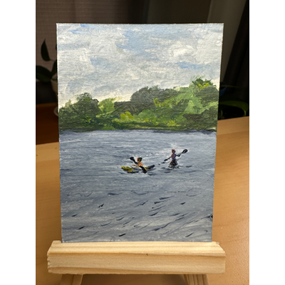 Kayaking on the Lake - Plein Air Painting aceo art card thumbnail 1