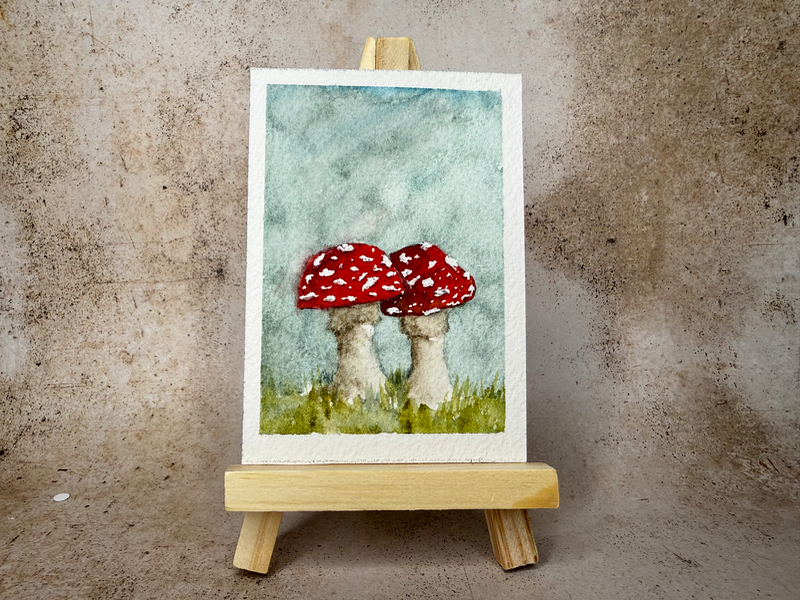 Mushroom Pair aceo art card