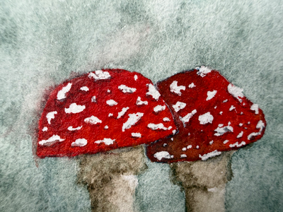 Mushroom Pair aceo art card thumbnail 2