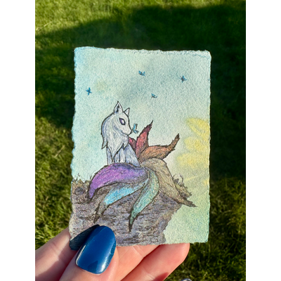 Rainbow Kitsune aceo art card thumbnail 1