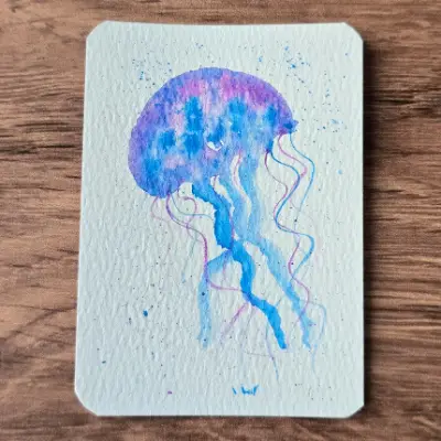 Blue Purple Jellyfish aceo art card thumbnail 2