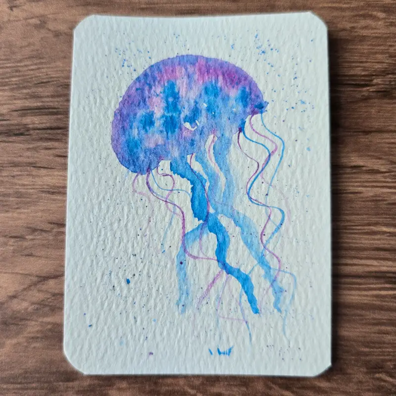 Blue Purple Jellyfish aceo art card