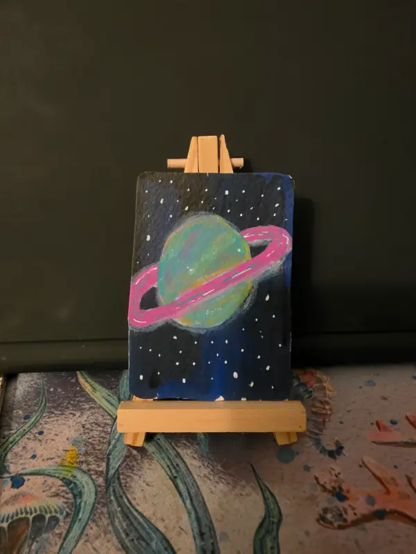 Spacey Saturn aceo art card
