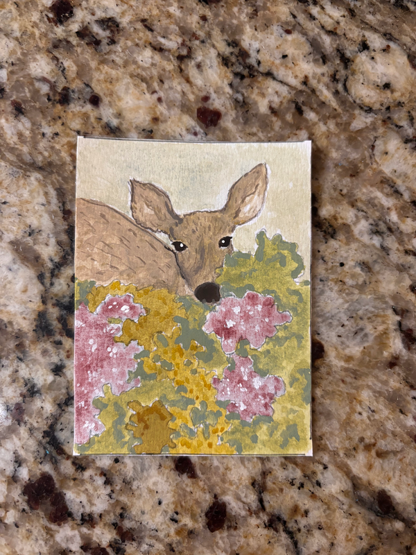 Deer/botanical aceo art card