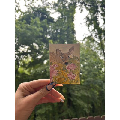 Deer/botanical aceo art card thumbnail 2
