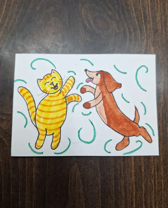 Jitterbug Cat and Dog aceo art card