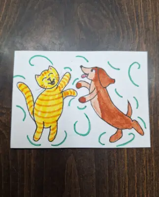 Jitterbug Cat and Dog aceo art card thumbnail 1