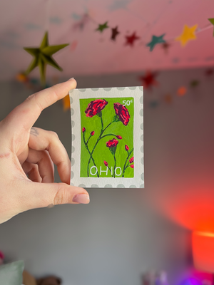 Scarlet Carnation - Ohio State Flower Stamp aceo art card thumbnail 1