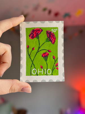 Scarlet Carnation - Ohio State Flower Stamp aceo art card thumbnail 2