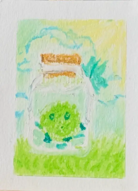 Moss Ball Still life - Mossy Friend aceo art card