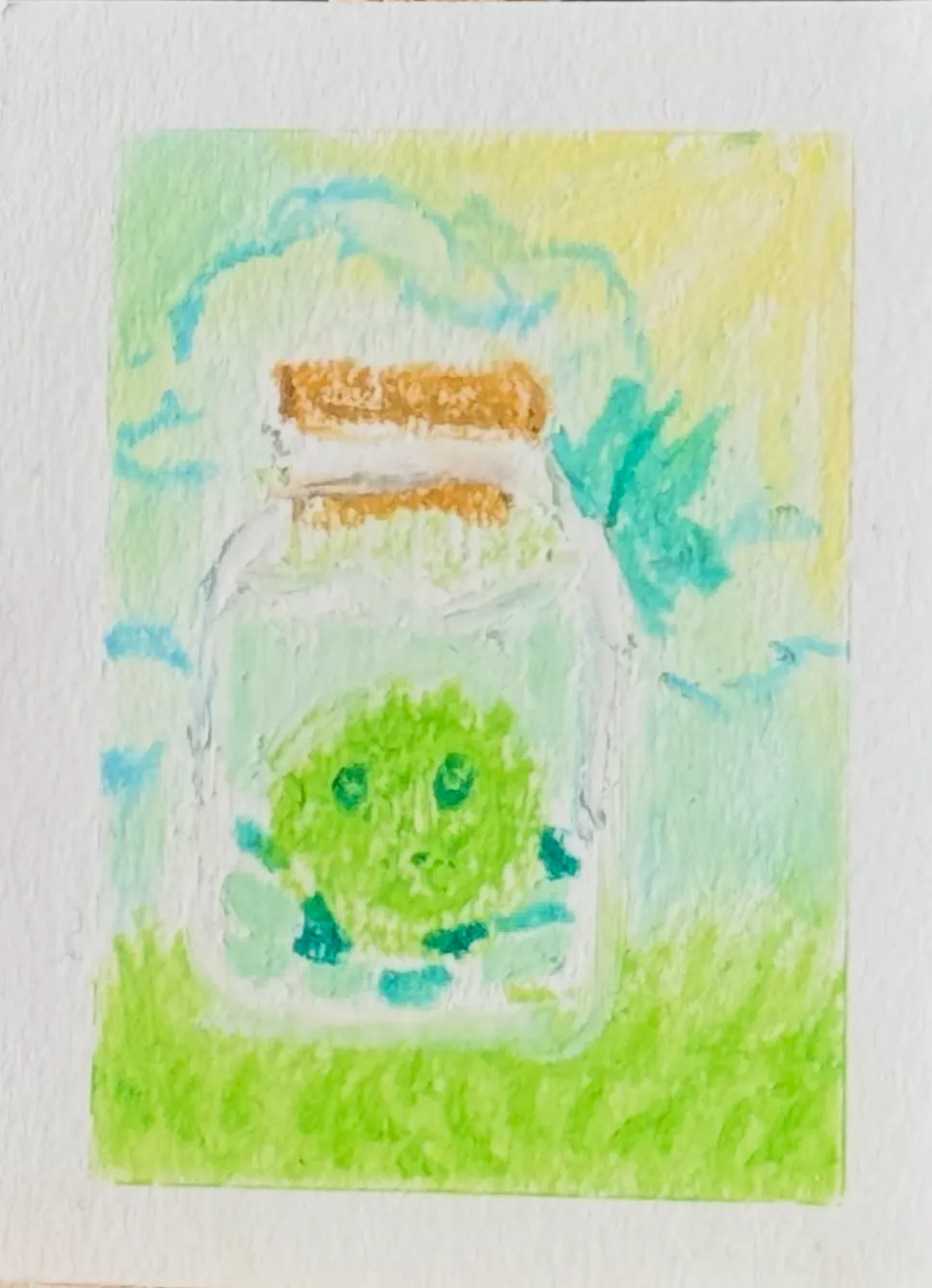 Moss Ball Still life - Mossy Friend aceo art card