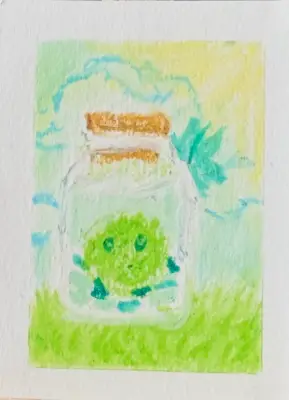 Moss Ball Still life - Mossy Friend aceo art card thumbnail 1