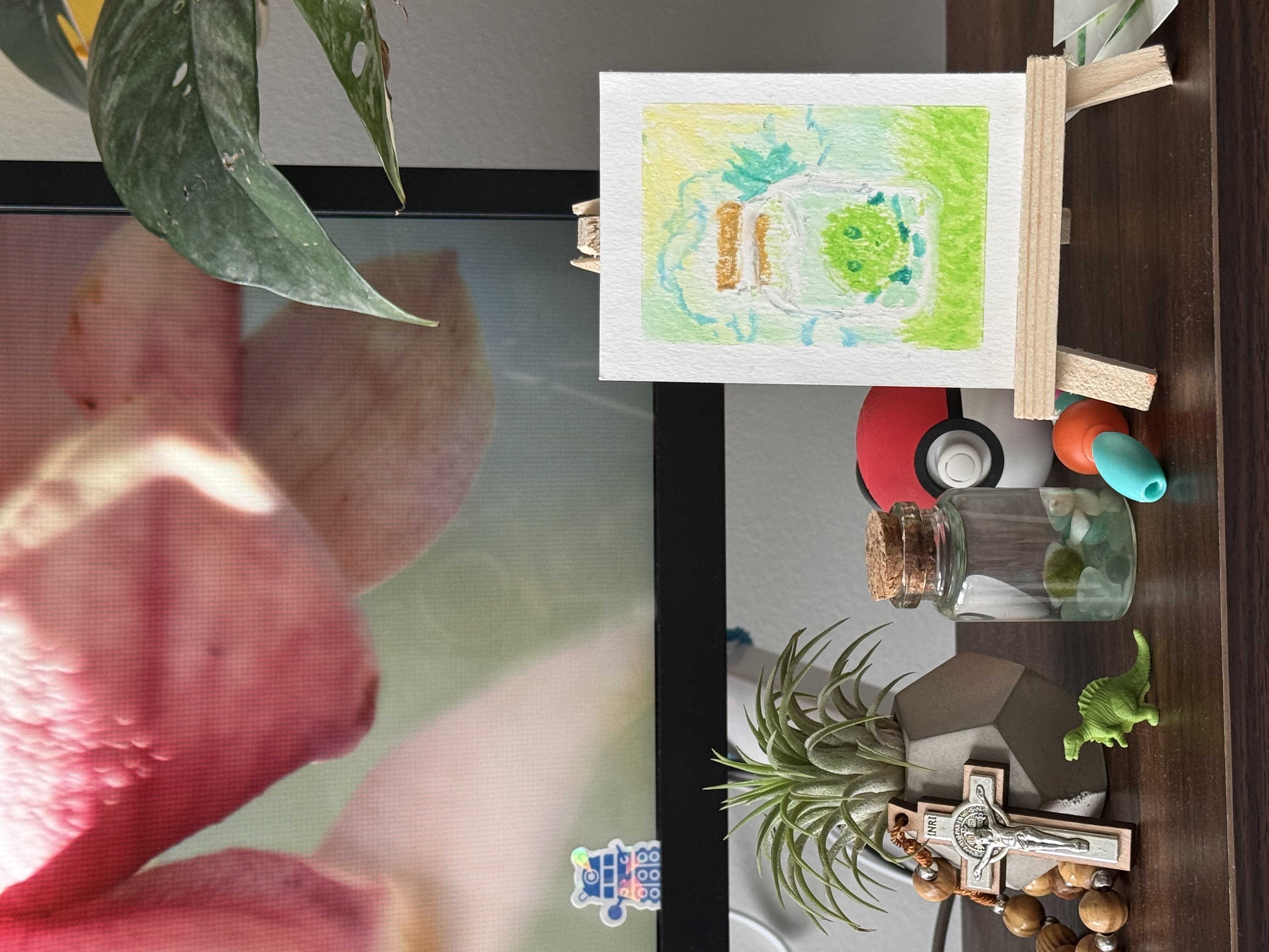 Moss Ball Still life - Mossy Friend aceo art card thumbnail 2