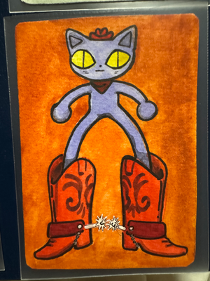 Meowdy aceo art card thumbnail 1
