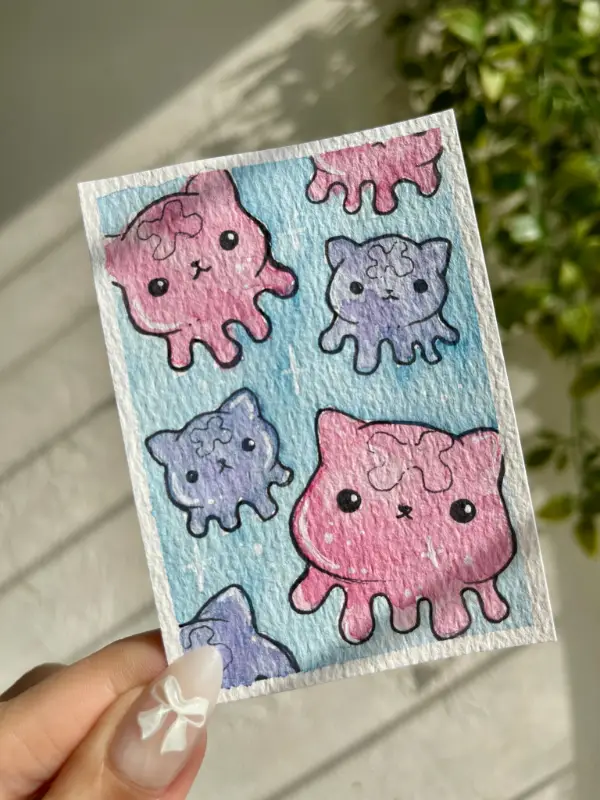 Cat Jellyfish aceo art card