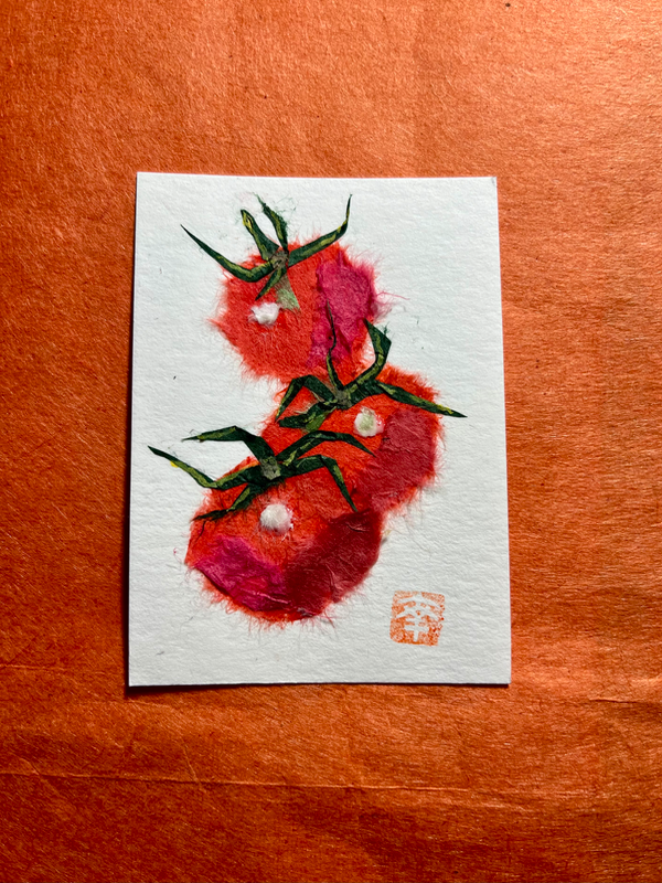 Japanese Washi art - tomatoes x3 aceo art card