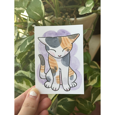 Original Calico Cat Airplane Ears aceo art card thumbnail 2