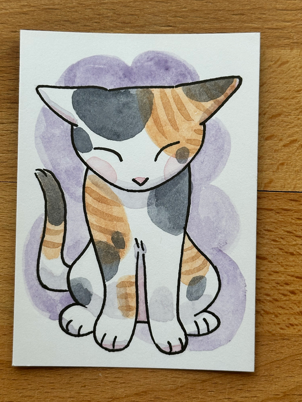 Original Calico Cat Airplane Ears aceo art card