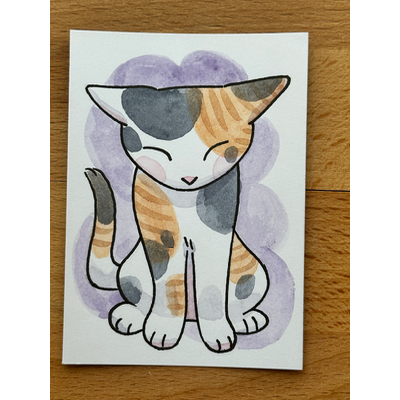 Original Calico Cat Airplane Ears aceo art card thumbnail 1
