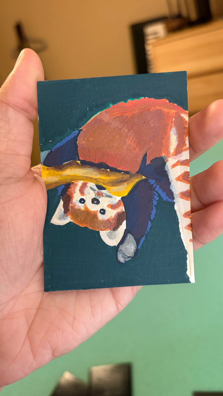 Red Panda Upside Down Hanging | Turning Red Series aceo art card