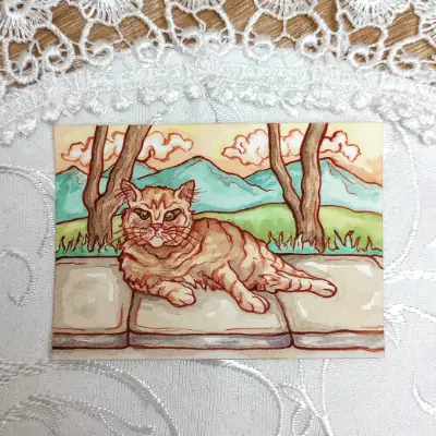 Lazing Around: Chonky Orange Community Cat aceo art card thumbnail 2