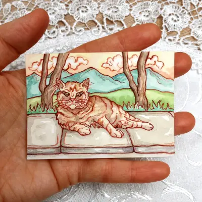 Lazing Around: Chonky Orange Community Cat aceo art card thumbnail 1