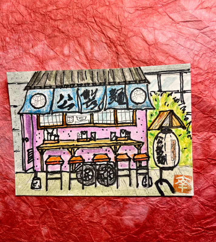 Street noodle stall in Japan - soba shop aceo art card