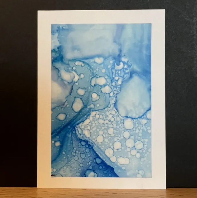 Abstract Alcohol Ink Painting; Blue Bubble Outer Space or Ocean aceo art card