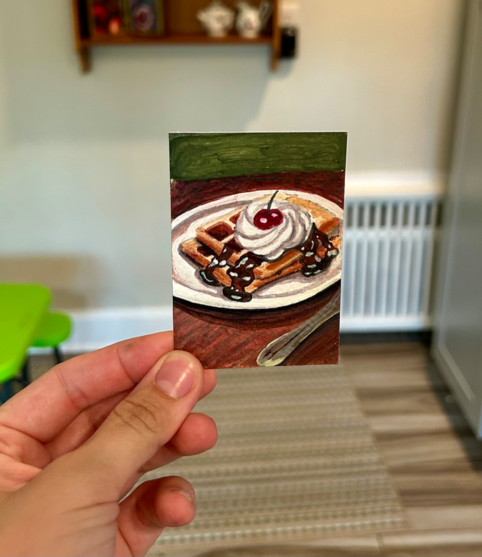 Pretty Waffles with a Cherry on Top aceo art card