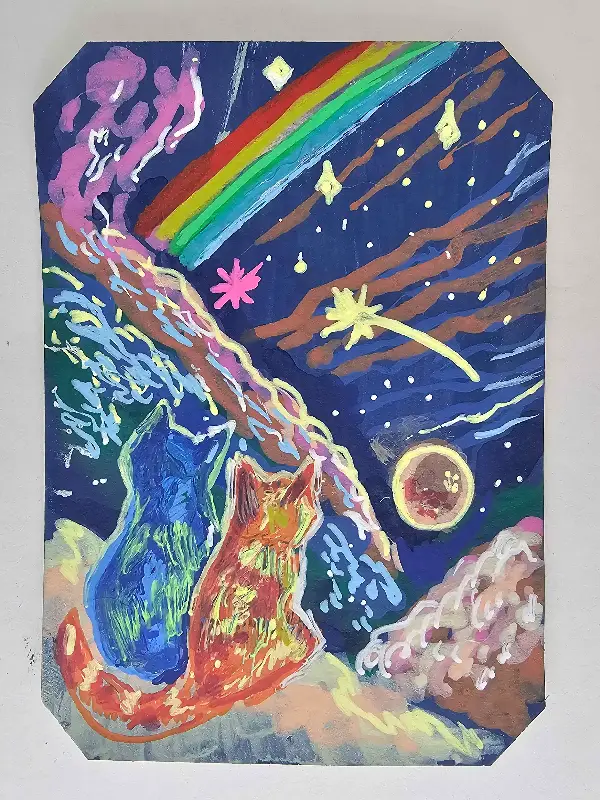 Cats Stargazing aceo art card