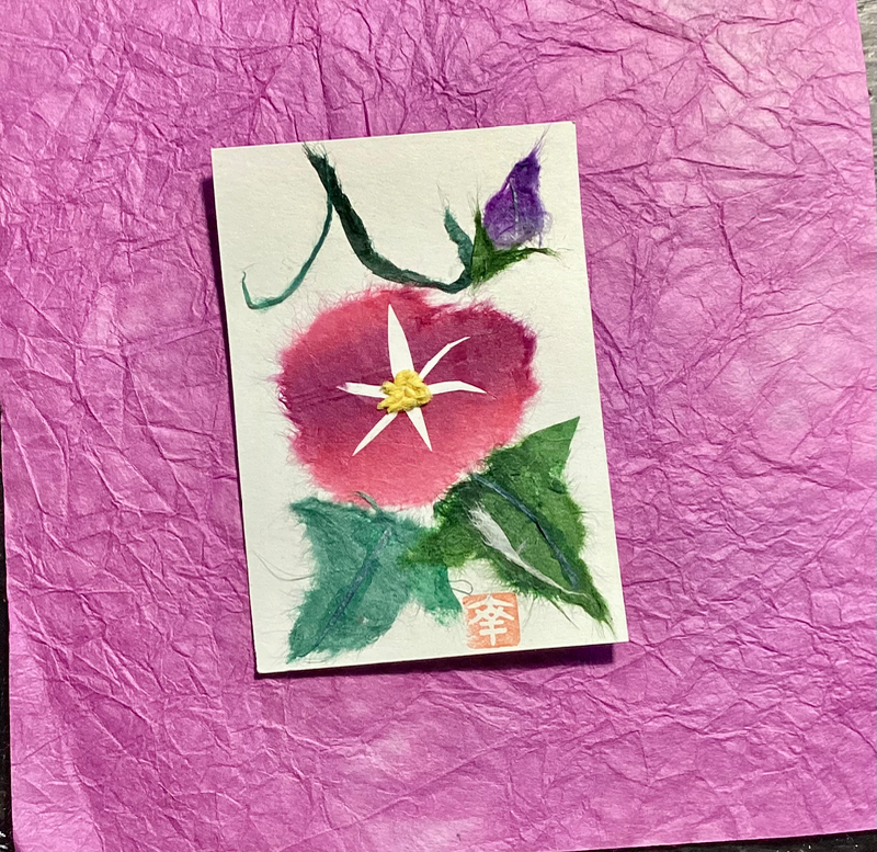 Japanese Washi art - Morning glory (asagao#1) aceo art card